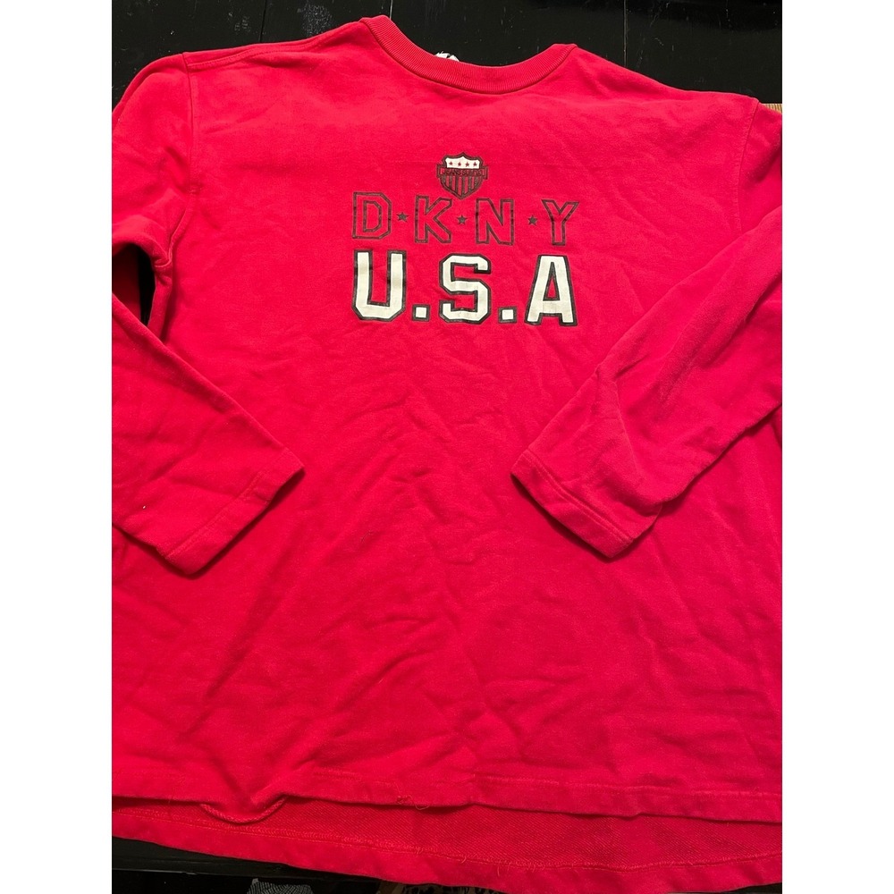 DKNY Jeans USA Red Long Sleeve Sweatshirt Men's Size L Crewneck Cotton